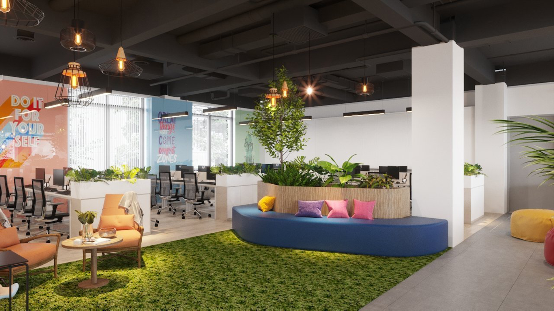 Văn phòng chính bài trí các chậu cây xanh - Thiết kế bởi ICADVietnam