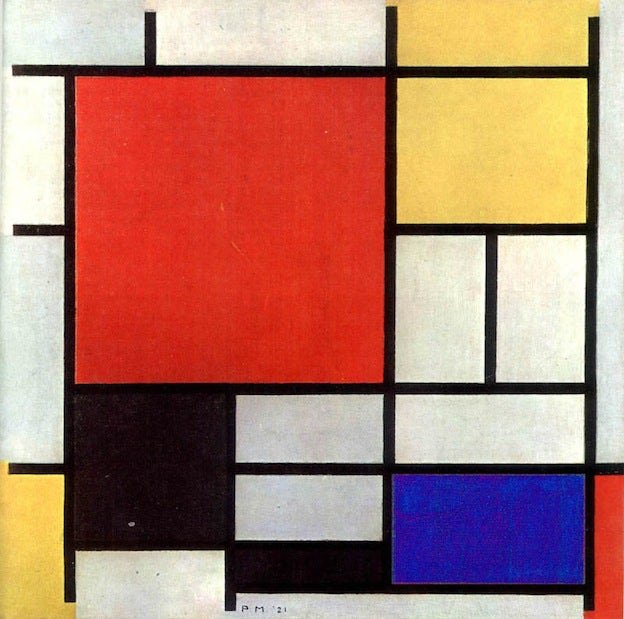 Một bức họa năm 1921 của Piet Mondrian mang đậm nét đặc trưng của trường phái nghệ thuật De Stijl (Hà Lan) 